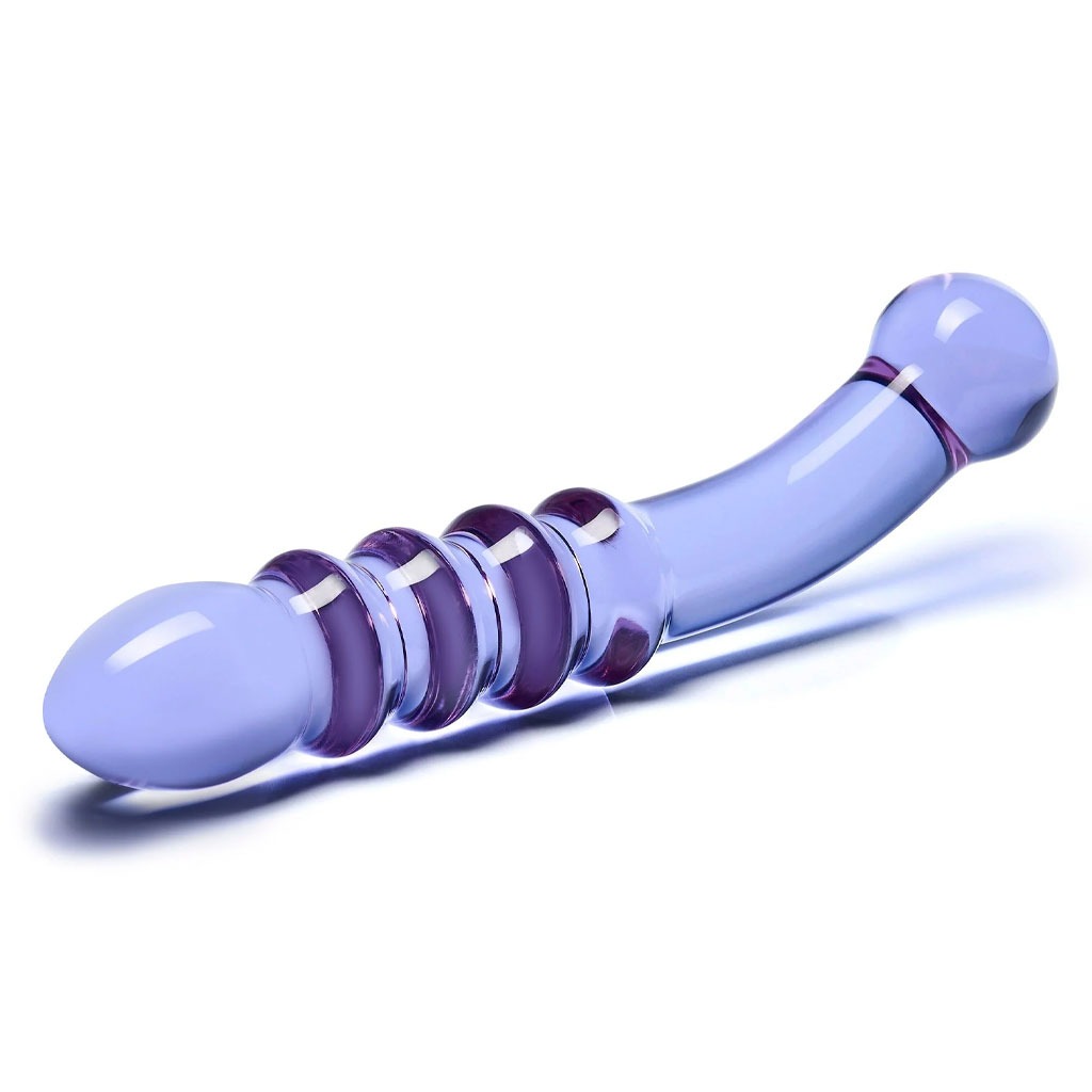 Gläs - Purple Rain Ribbed Glazen Dildo kopen