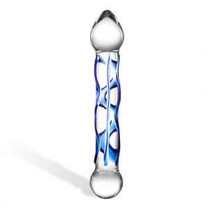 glas full tip textured glass dildo blauw