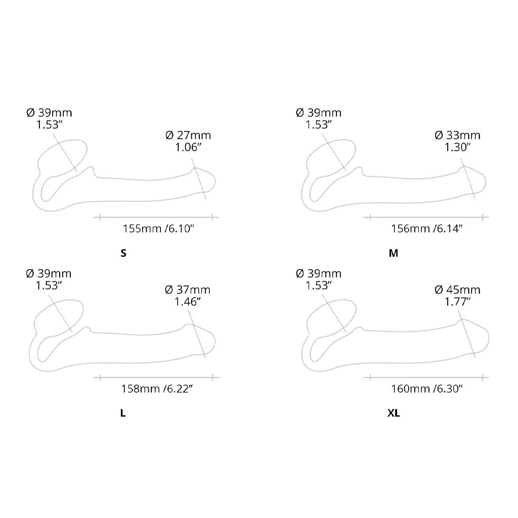 Strap-On-Me - Strapless Voorbind Dildo - Maat M - Zwart afmeting