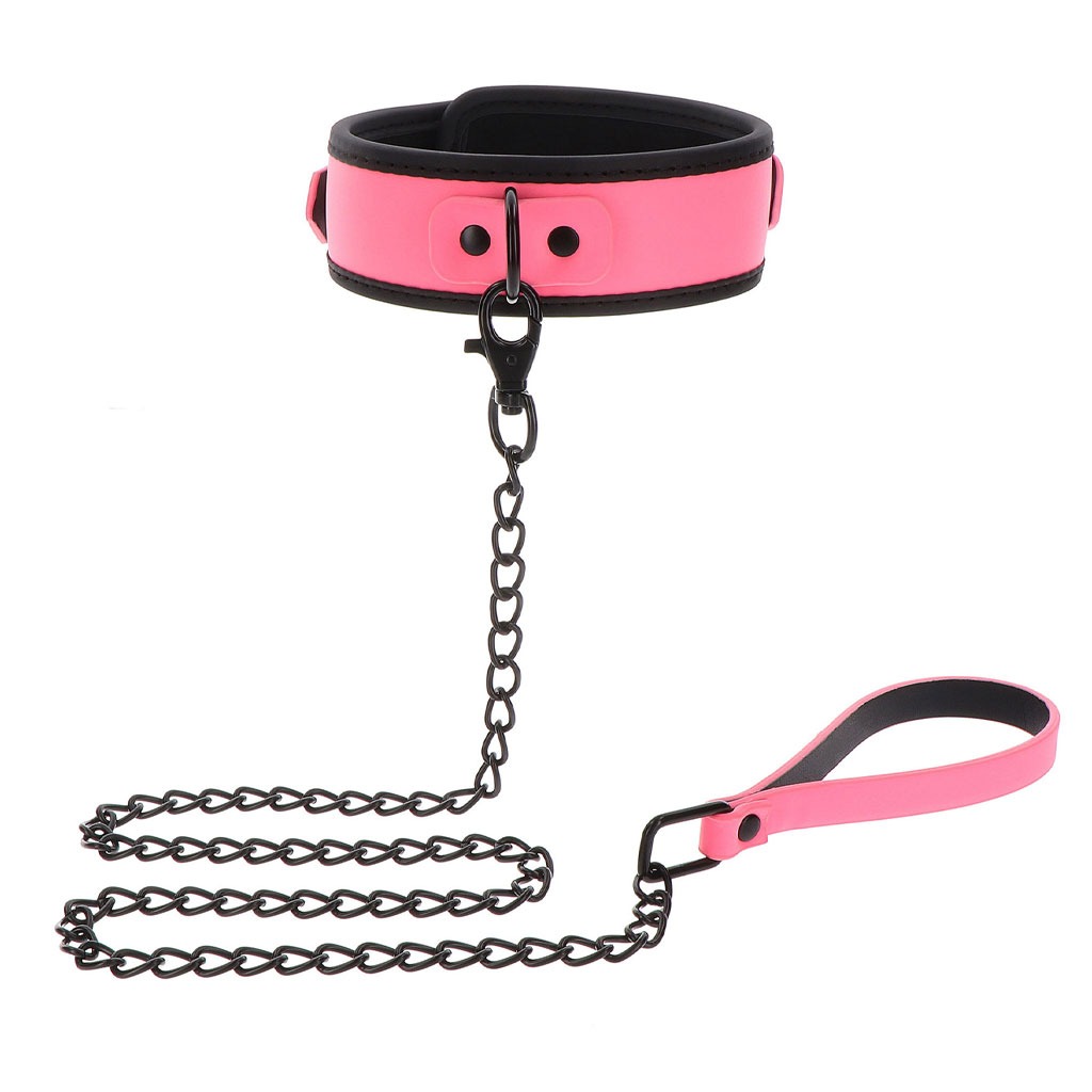 Taboom - Glow in the Dark Halsband met Ketting Roze riem