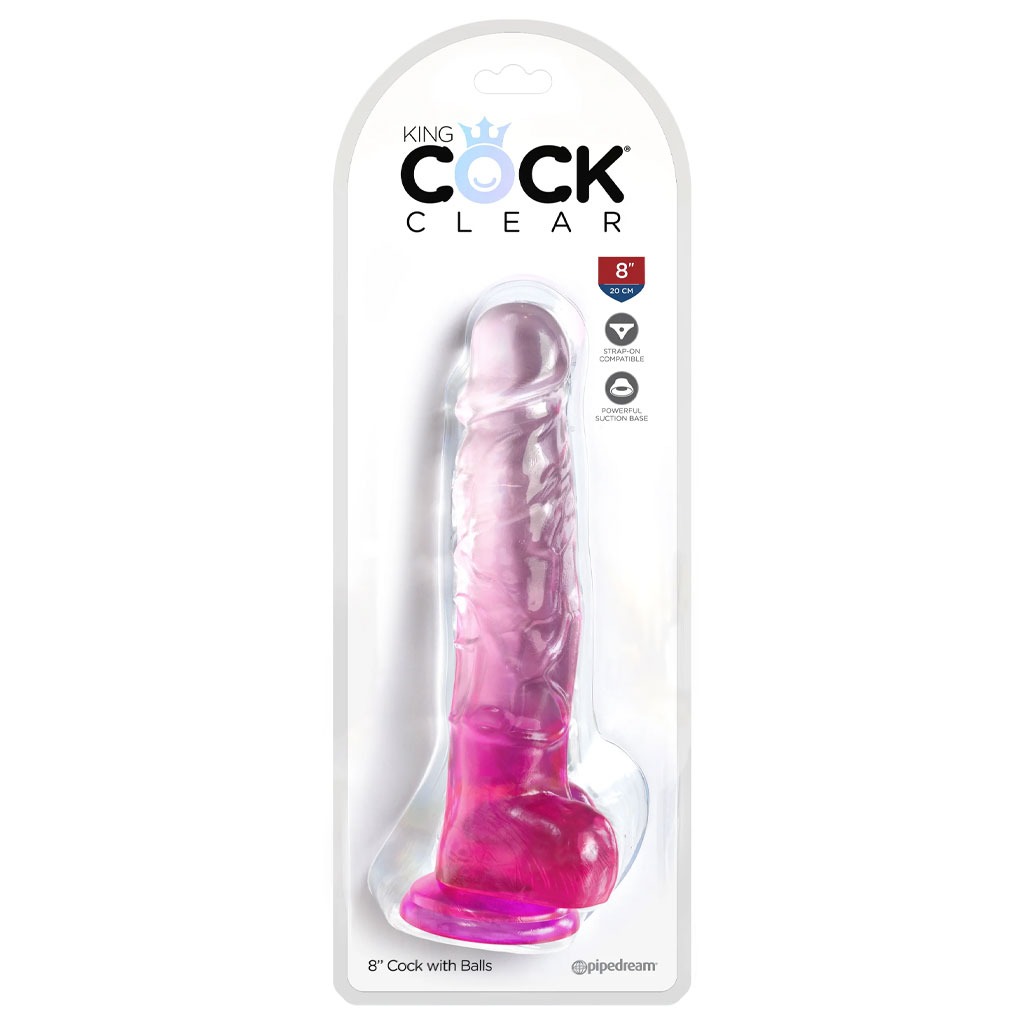 King Cock - 8" Dildo met Ballen Roze verpakking