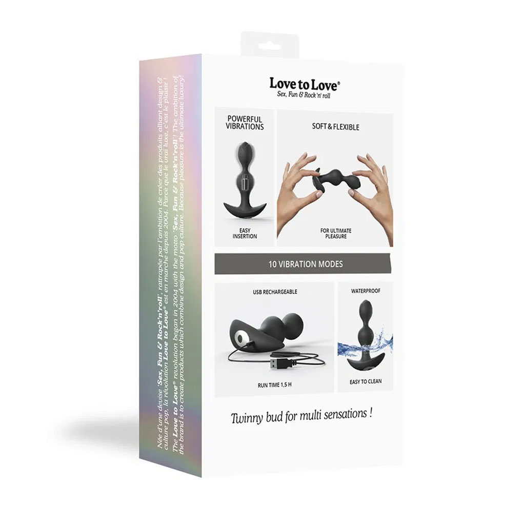 Love to Love - Twinny Bud Vibrerende Buttplug Zwart doosje achter