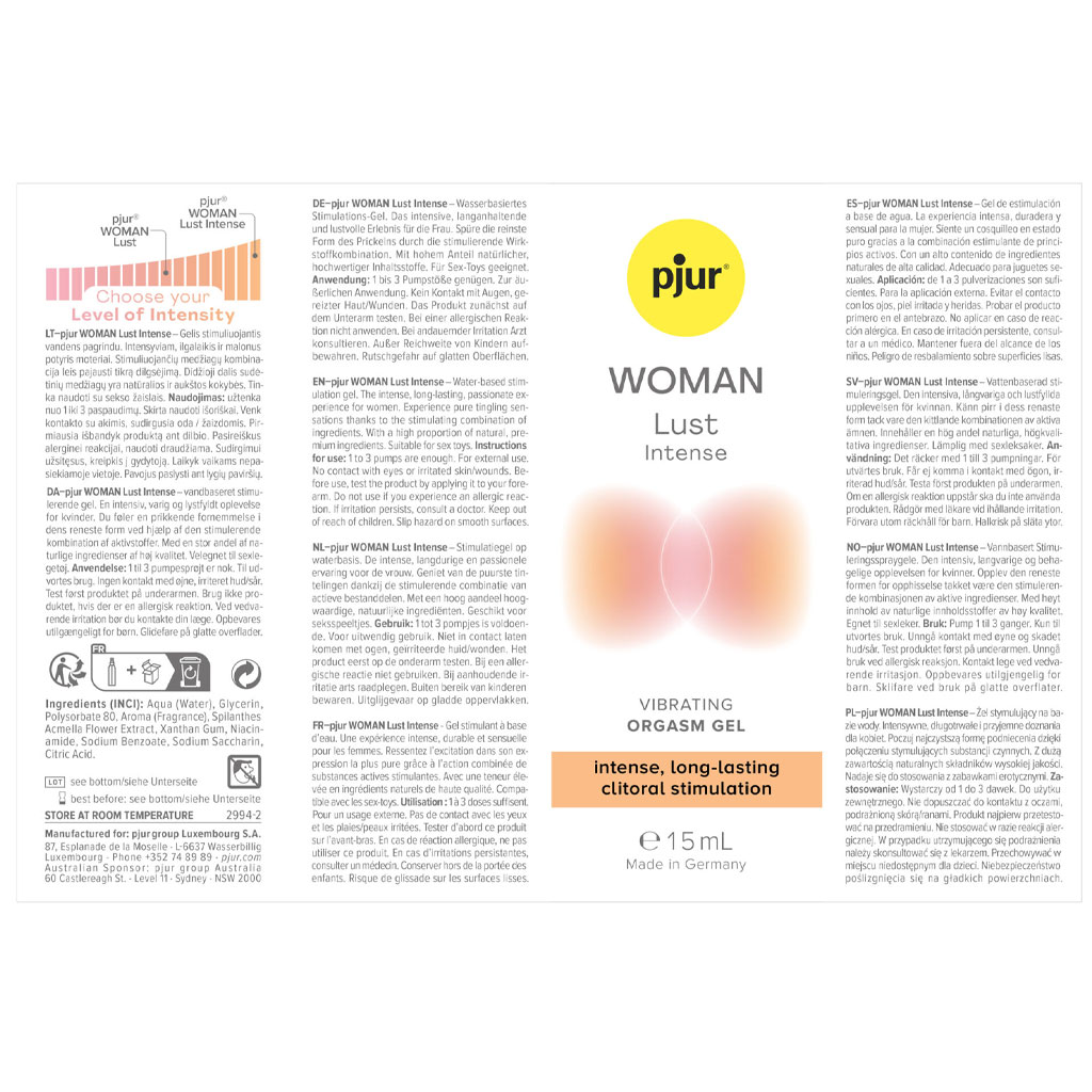Pjur - Woman Lust Intense Vibrating Orgasm Gel 15ml info