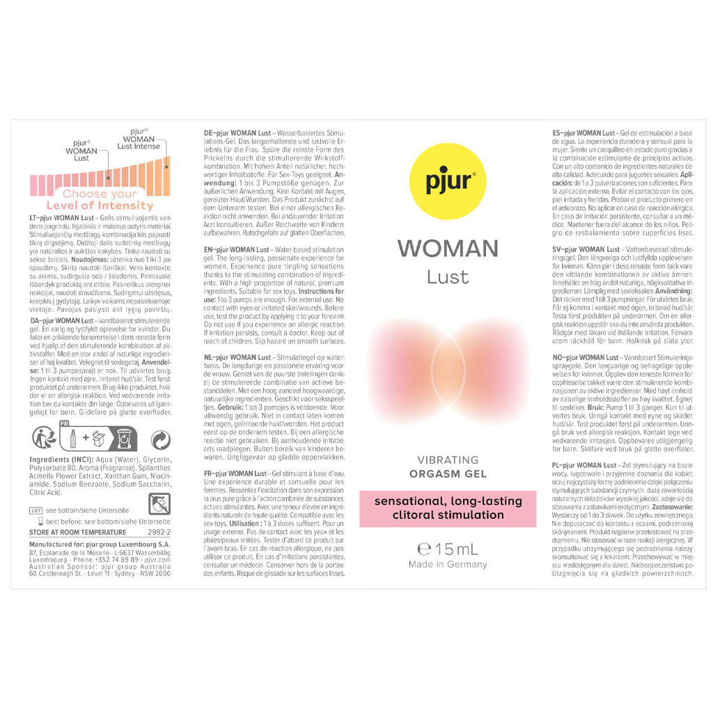 Pjur - Woman Lust Vibrating Orgasm Gel 15ml info