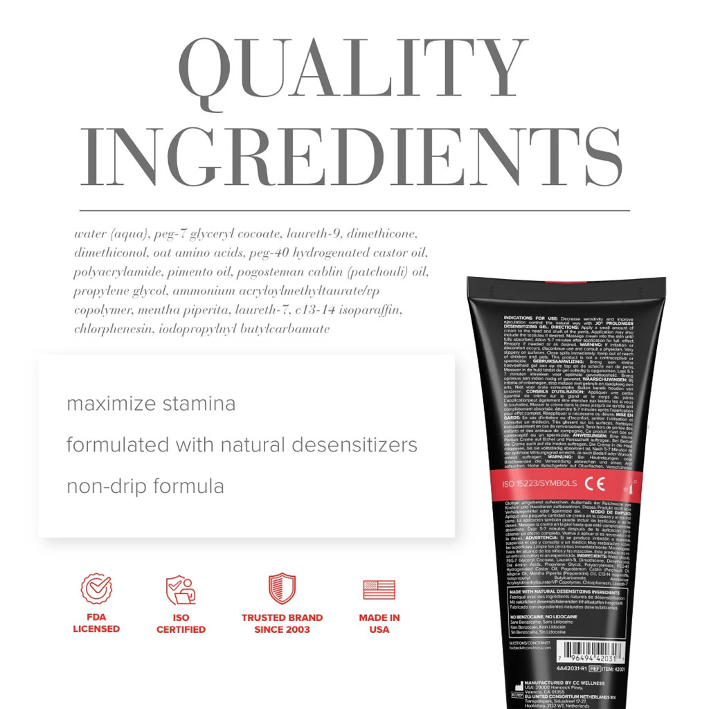 System Jo - Pro Longer Gel - Klaarkomen Uitstellen ingrediënten