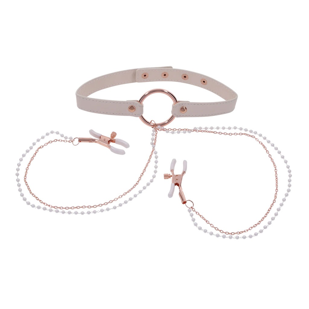 Sex & Mischief – Peaches ‘n CreaMe Halsband met Tepelklemmen parels