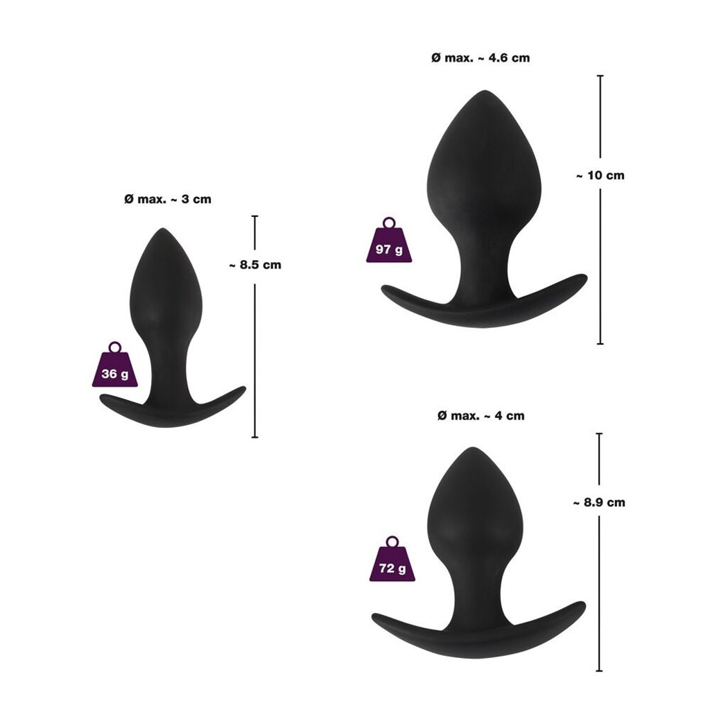 Black Velvets - Anaal Trainer Set - 3 Stuks afmetingen