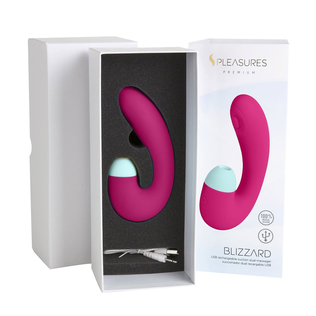 S Pleasures - Blizzard Suction Dual Massager - Cerise inhoud