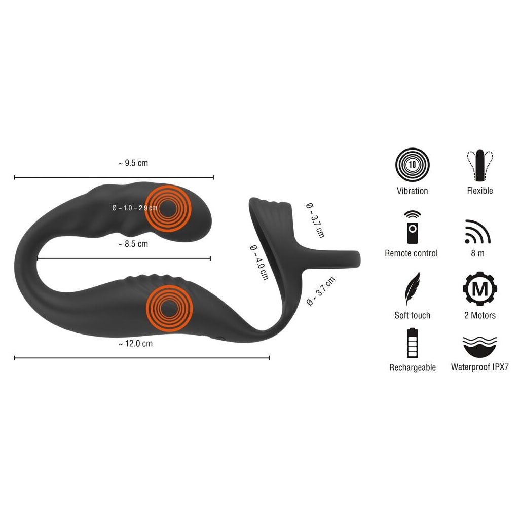 Rebel Men's Gear - Dubbele Cockring met Prostaat Vibrator info