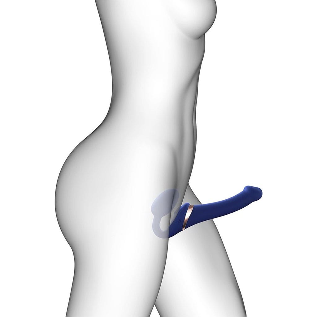 Strap-On-Me - Strapless Strap-On Vibrator met Luchtdruk - Blauw gebruik