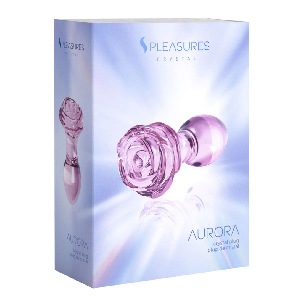 S Pleasures Crystal - Aurora Glazen Buttplug met Roos verpakking