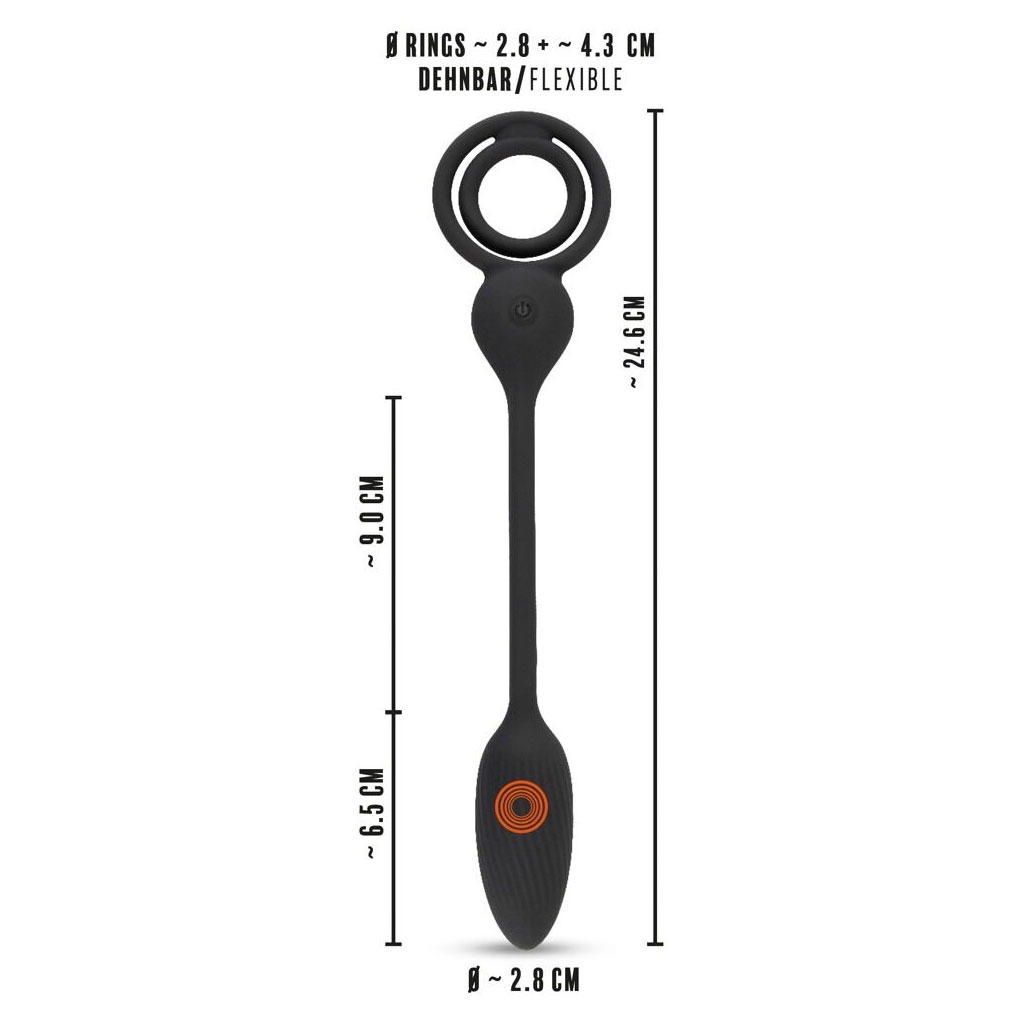 Rebel - Cock en Ballring met Afstandsbedienbare Buttplug lengte