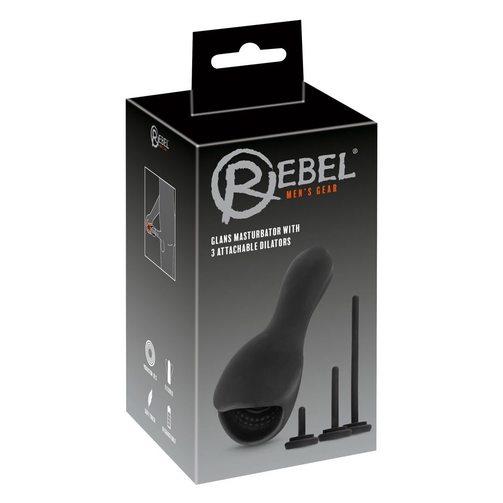 Rebel - Eikel Masturbator met 3 Opzetbare Dilators verpakking