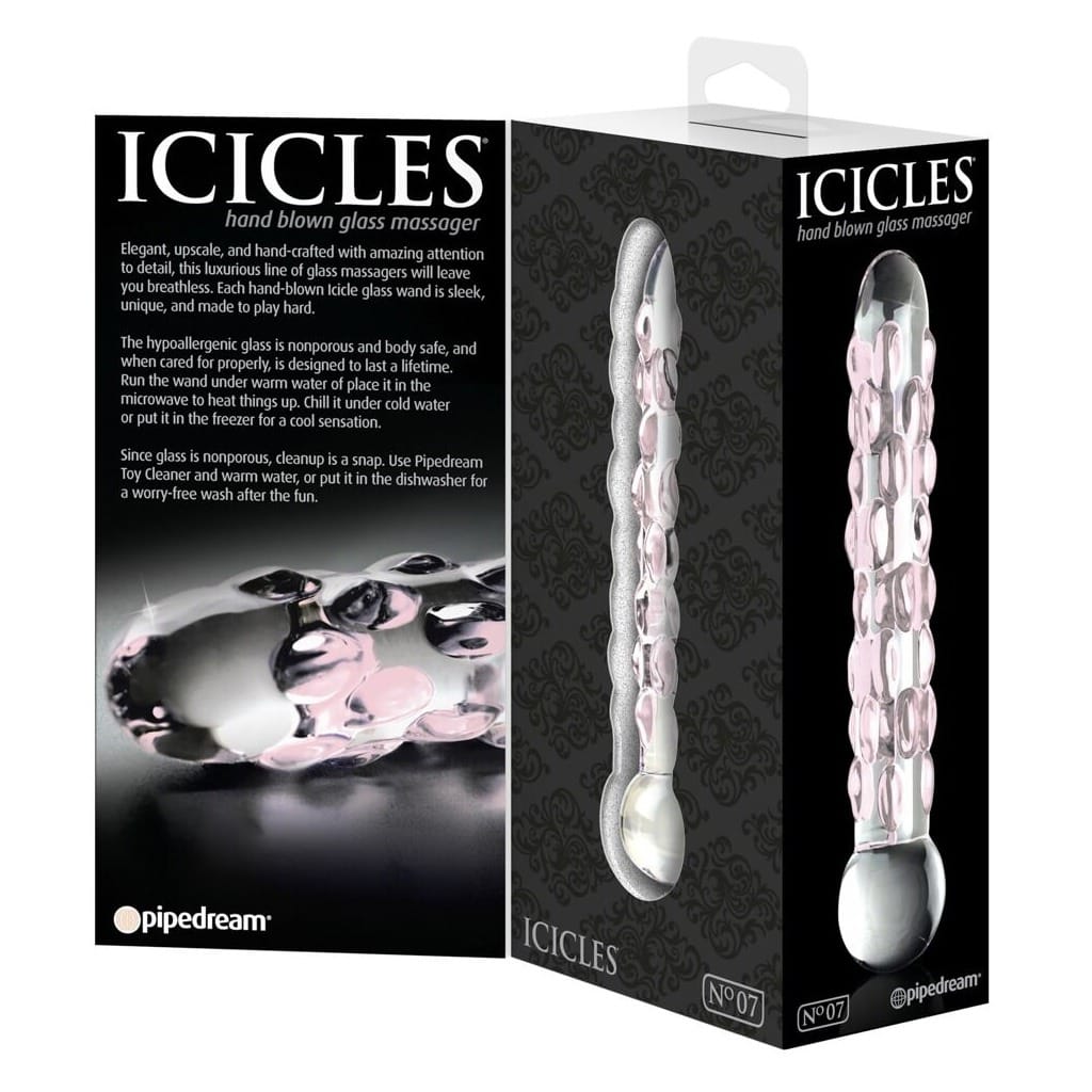 Icicles No. 7 - Glazen Dildo met Roze Nopjes