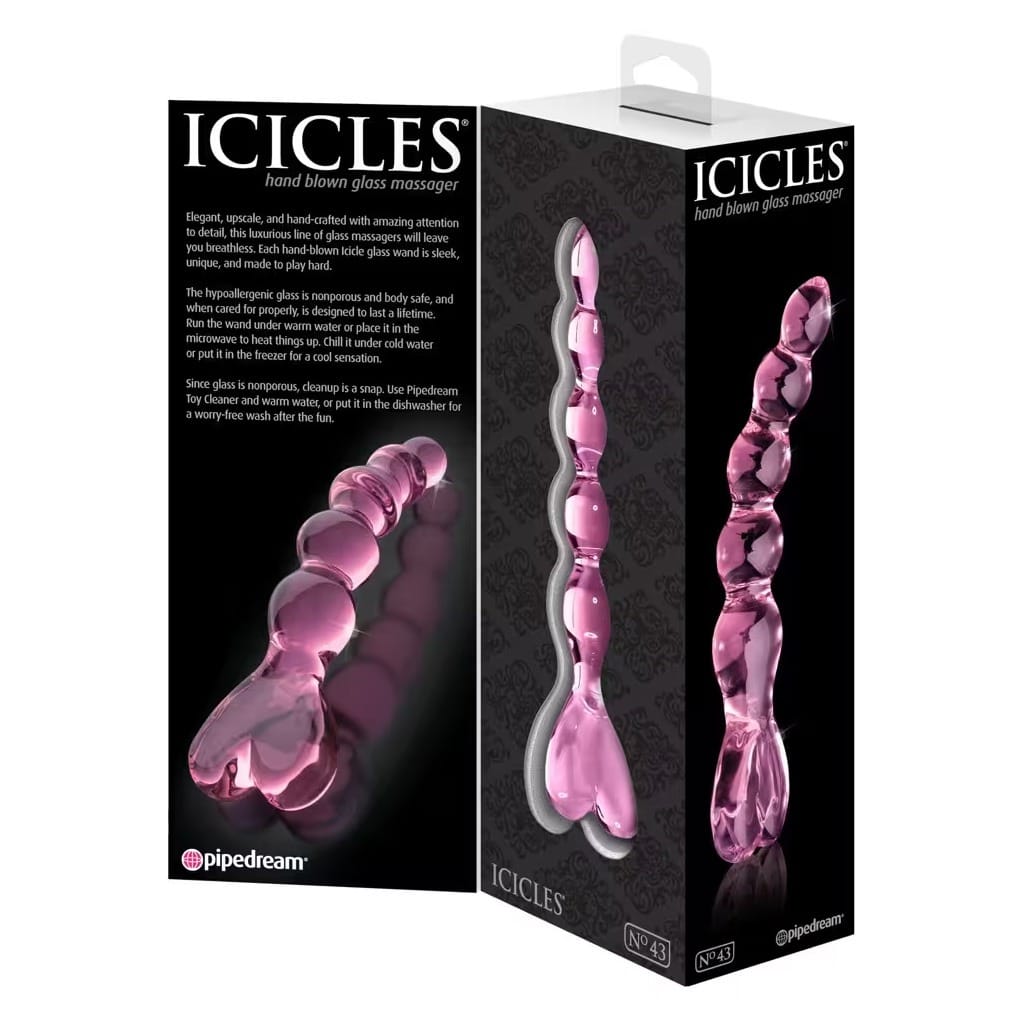 Icicles No. 43 - Glazen Dildo met Kralen Roze