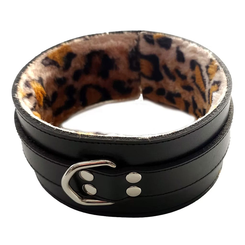Rouge - Leren BDSM Halsband met Panterprint Voering