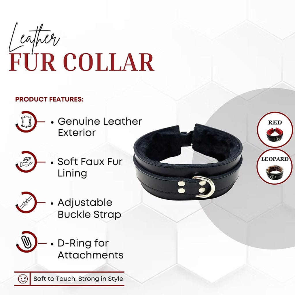 Rouge - Leren BDSM Halsband met Panterprint Voering