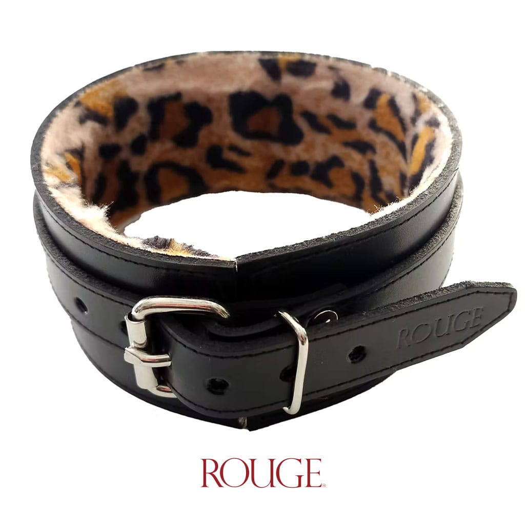 Rouge - Leren BDSM Halsband met Panterprint Voering